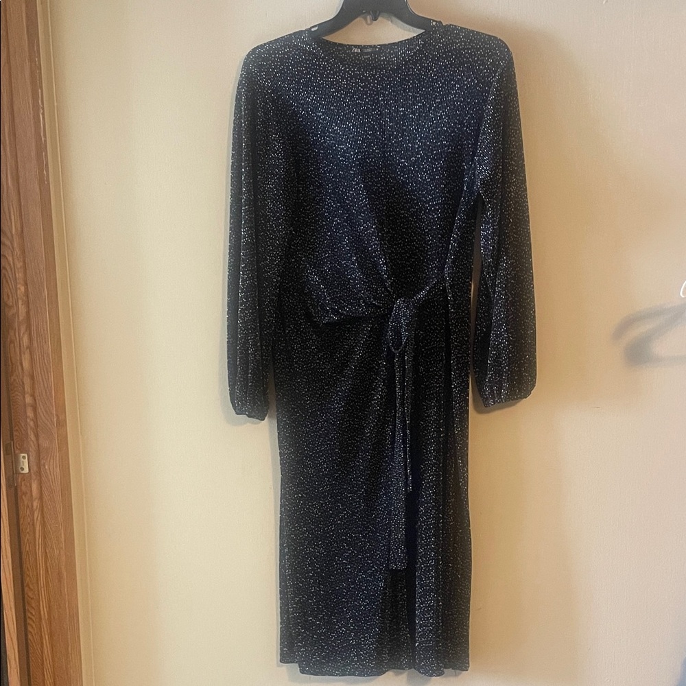 Zara small polka dot Black Long Sleeve Dress